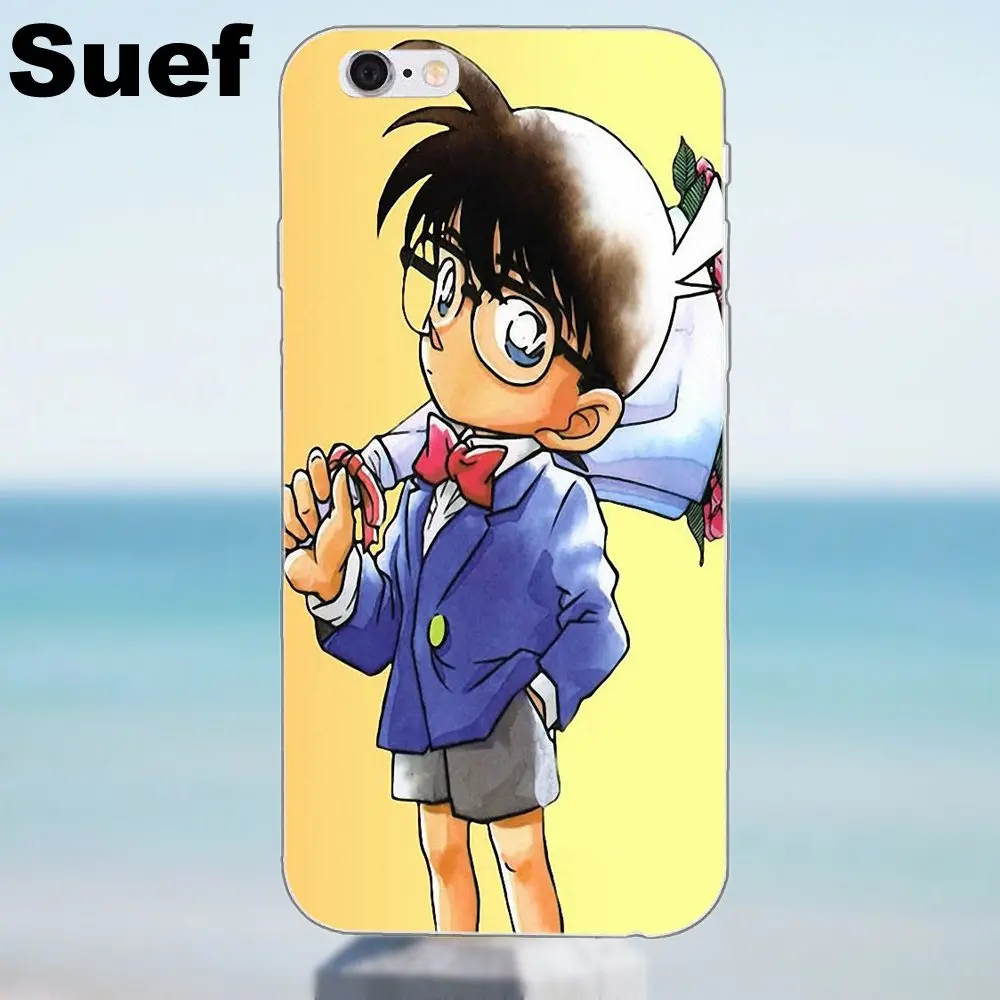 Мягкий телефон Capa детектив Conan edogawa для iPhone X 4 4S 5 5S 5C SE 6 6S 7 8 Plus Samsung Galaxy J1 J3 J5 J7 A3 A5 2016