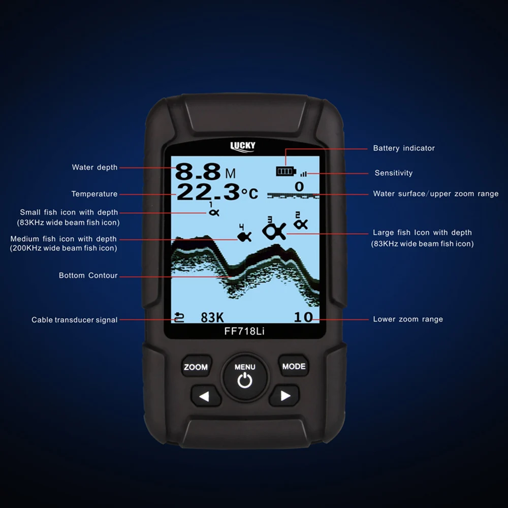 LUCKY Fish Finder монитор детектор рыбы 180 м ЖК LED подсветка эхолот De Pesca беспроводной Sonar