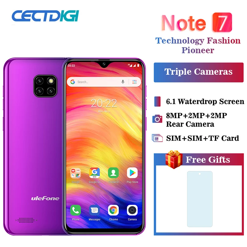 

Ulefone Note 7 Smartphone 3500mAh 19:9 Quad Core 6.1inch Waterdrop Screen 16GB ROM Mobile phone WCDMA Cellphone Android8.1