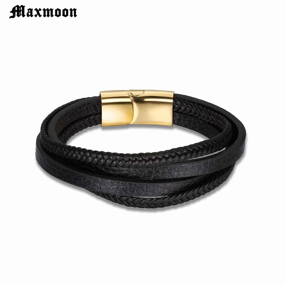 Браслеты и браслеты Maxmoon мужские кожаные из нержавеющей стали плетеный Канат