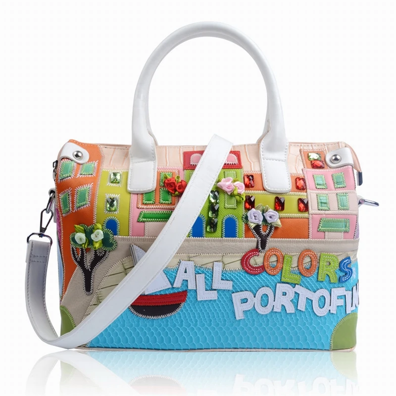 

Women Leather Patchwork Embroidery Shoulder Bags Messenger Bag Handbags Totes Braccialini Brand Style Cartoon 3D Color Potofino