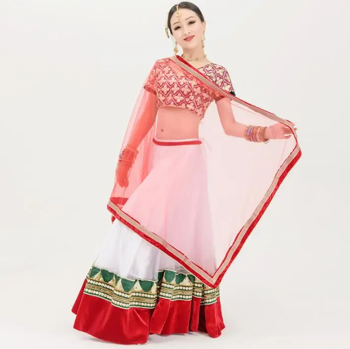 Женский костюм для выступлений в индийском стиле Lehenga Choli с топом вуалью и юбкой |