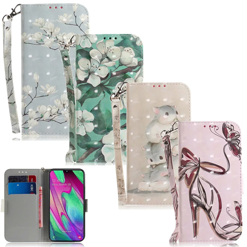Кожаный чехол кошелек с рисунком для Samsung Galaxy S10 Plus S9 S8 A7 A9 2018 A10 A40 A30 A50 J4 J6 M10 M20
