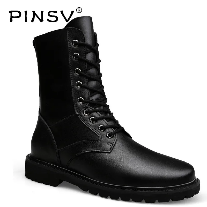PINSV/зимние ботинки из натуральной кожи мужская обувь черные тактические мужские
