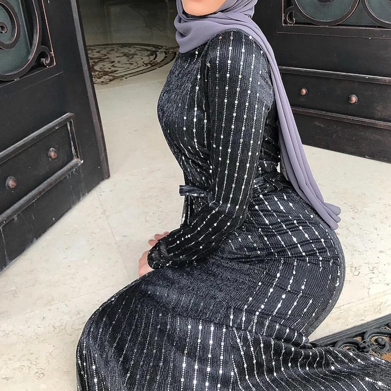 Sequin abaya Дубай халат Femme мусульманский хиджаб платье кафтан турецкие платья Tesettur