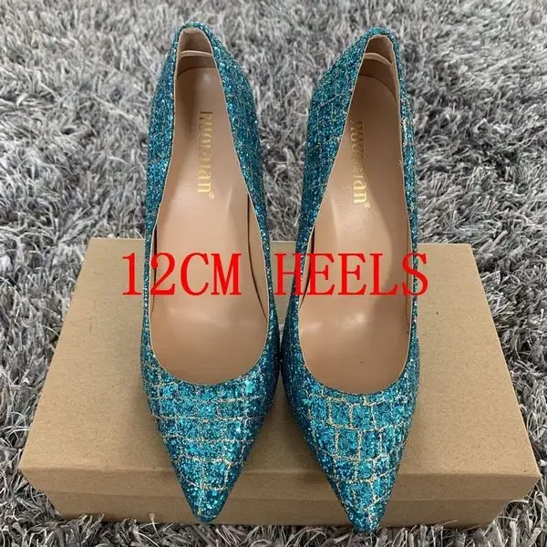 SP-AL blue12cm Г., Брендовые женские туфли-лодочки пикантная обувь, расшитая блестками женские туфли на высоком каблуке с острым носком роскошные свадебные вечерние модельные туфли - Цвет: SP-AL blue12cm