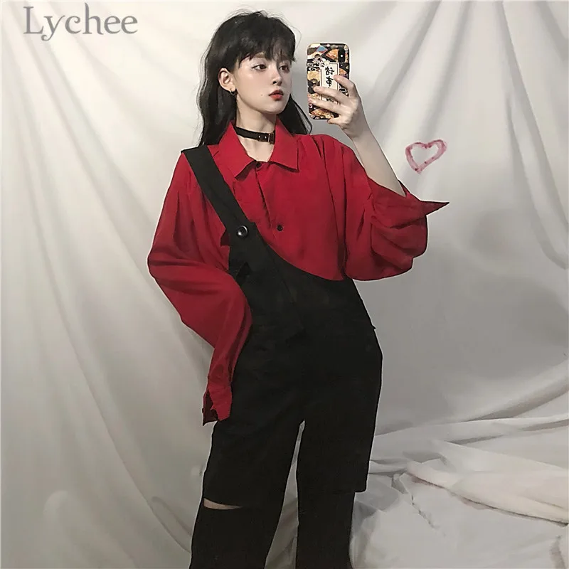 Женский комбинезон на одно плечо Lychee повседневный Свободный в стиле Харадзюку