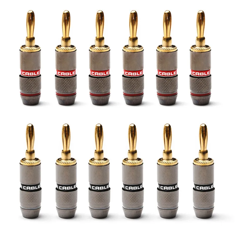 

12Pcs/Set 24K Gold Plated Banana Plug Connectors Copper Monsters Zinc Alloy Male Speaker Amplifier Screw Audio Video Adapter