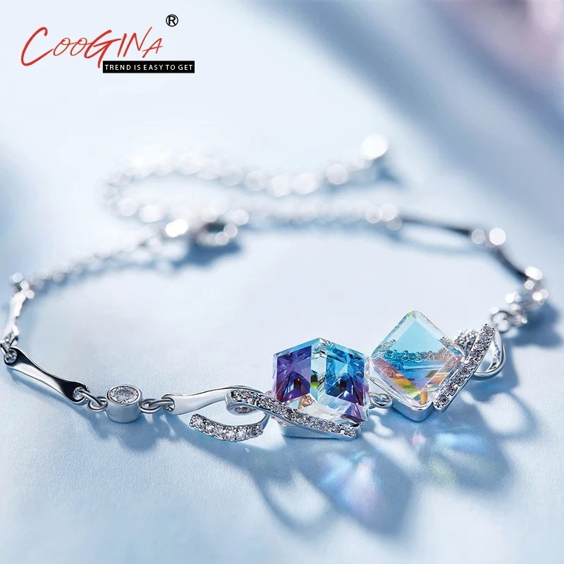 Coogina 2018 New Fashion Square Quality Luxurious Artificial Crystal Rhodium Plating Bracelet Jewelry Girl Gifts | Украшения и