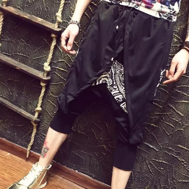 Летние штаны-шаровары в стиле хип-хоп мужские повседневные штаны из хлопка и льна