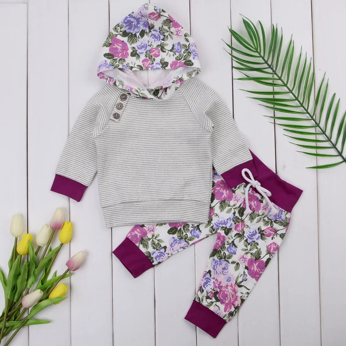 Floral Button Baby Clothing Newborn Kids Outfit Boy Girl Clothes Hoodie T-shirt Tops+Pants Gift Sets | Детская одежда и обувь