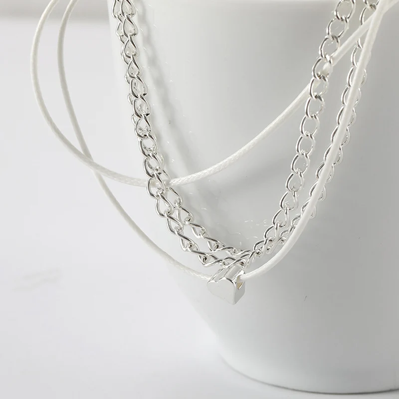 Bohemian Beach Heart-shaped Multi-layered Anklet Bracelet Silver Color Link Chain Barefoot Jewelry Women Foot | Украшения и