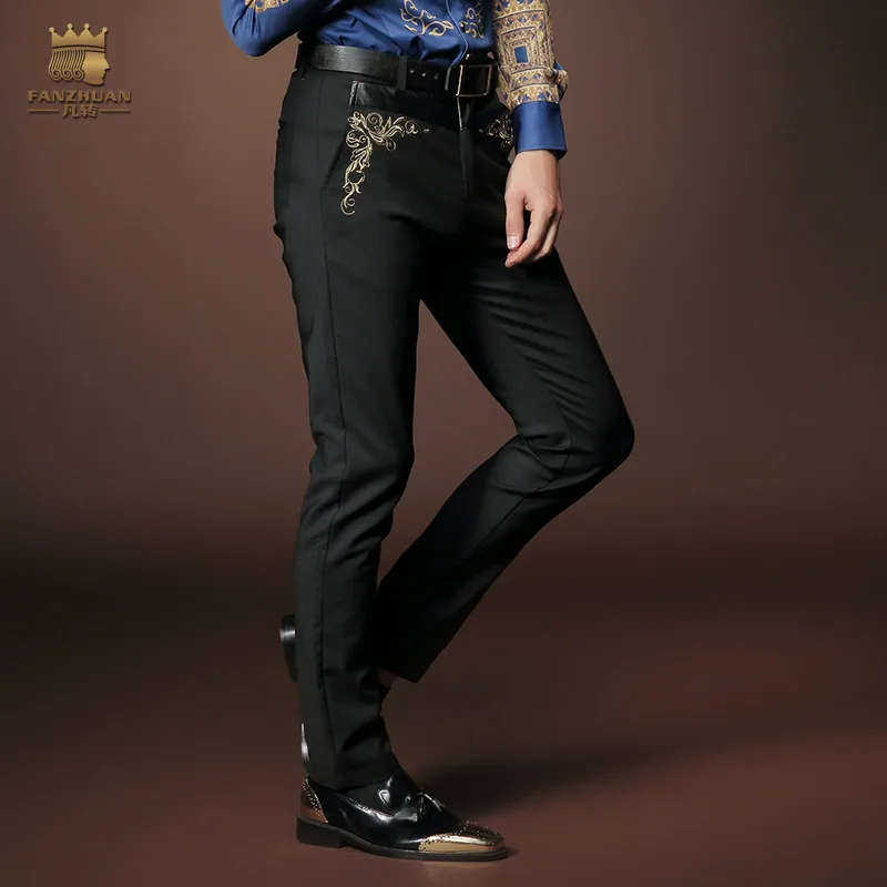 Повседневные мужские брюки Fanzhuan новинка 2015 мужская одежда с узором черные