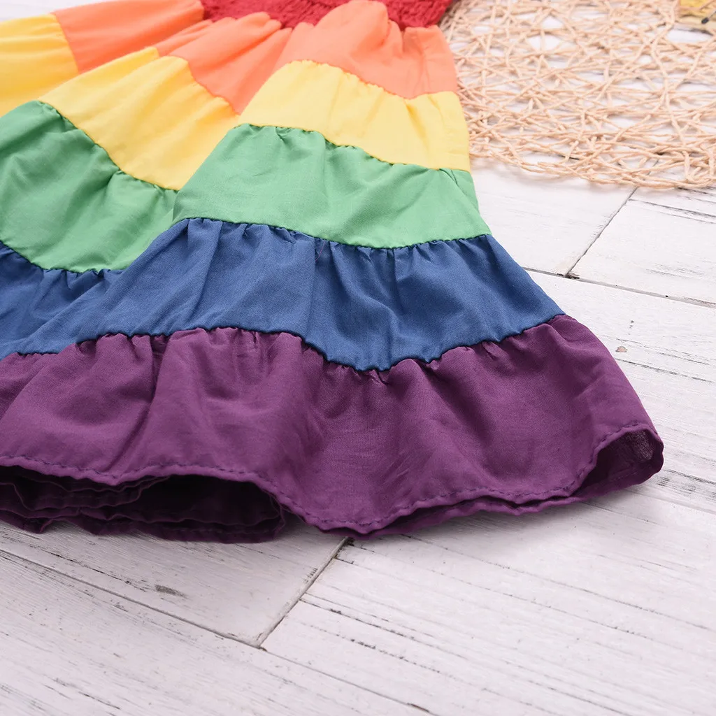 vestidos Girls Dress Kids Dresses For Toddler Baby Rainbow Striped Patchwork Princess Party Sundress | Детская одежда и обувь