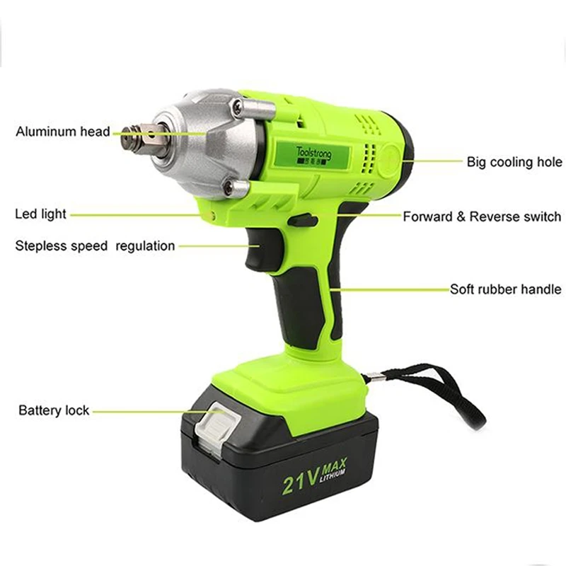 Toolstrong 21V li ion 0 3300rpm 320n. m Электрический ударный гайковерт DIY бытовой электрический