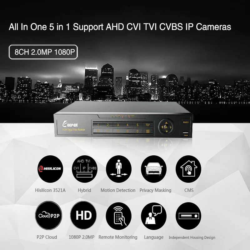Камера видеонаблюдения 8 каналов 1080P AHD Full HD 5 в 1 поддержка TVI CVI CVBS IP 4|cameras camera|camera