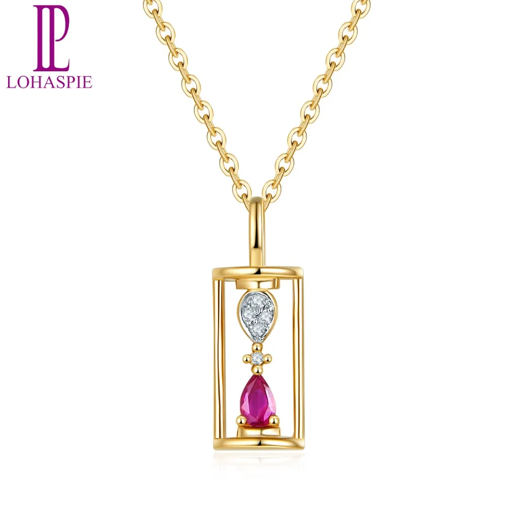 

LP Diamond-Jewelry Solid 9K 10K 14K 18K Yellow Gold Natural Gemstone Ruby Pendant For July Birthday Gift W/ Silver Chain New