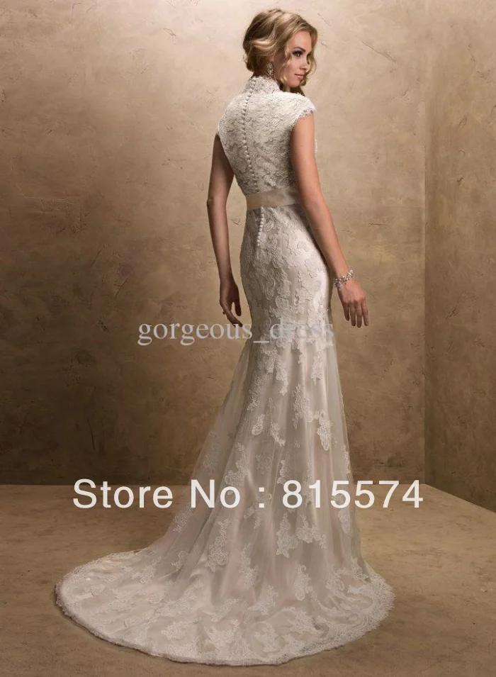 Hot sale High quality western style closed back v-neck floor length sheath sexy wedding dress exquisite | Свадьбы и торжества