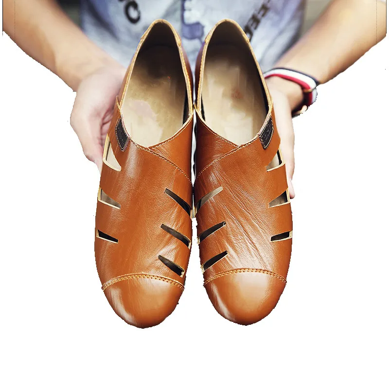 Большие размеры 47 открытые сандалии мужские кожаные повседневные туфли