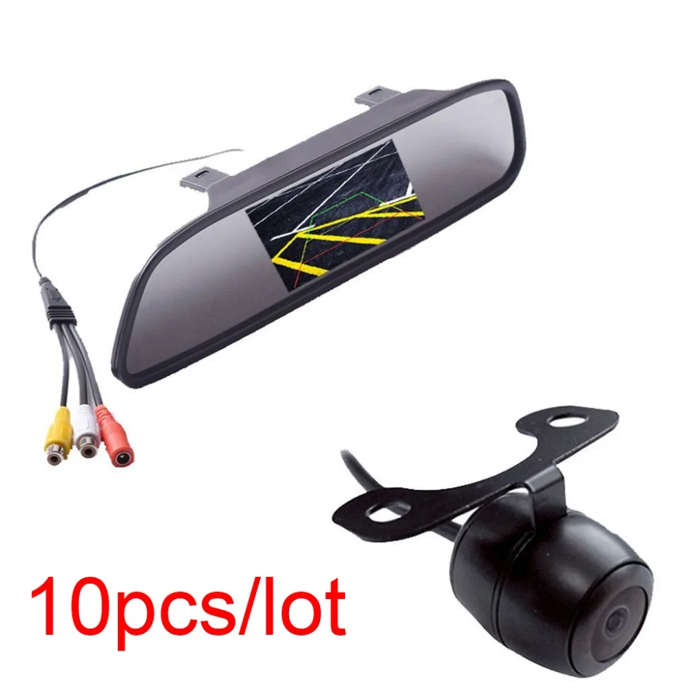 

10pcs/lot Free Shipping Car Rear View Parking System 4.3" Mirror Mount Monitor & Backup Camera Free 6 Meters / 20 FT Video Cable