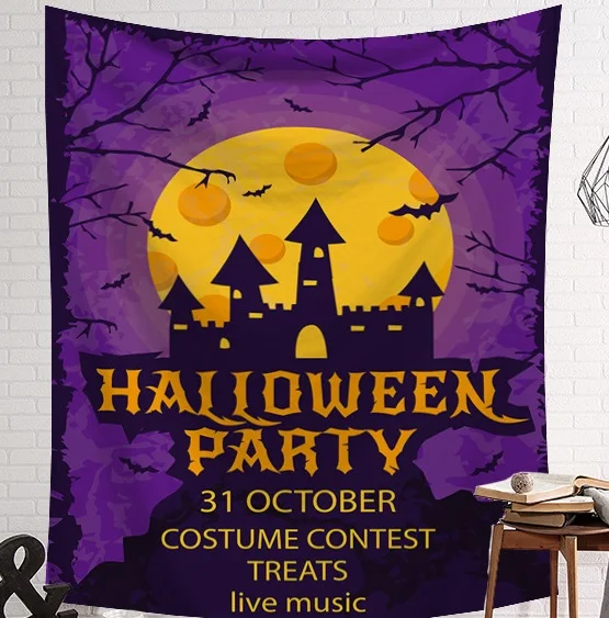 

CAMMITEVER Night Black Tree Branches Castles House Halloween Tapestry Hanging Tapestry Halloween