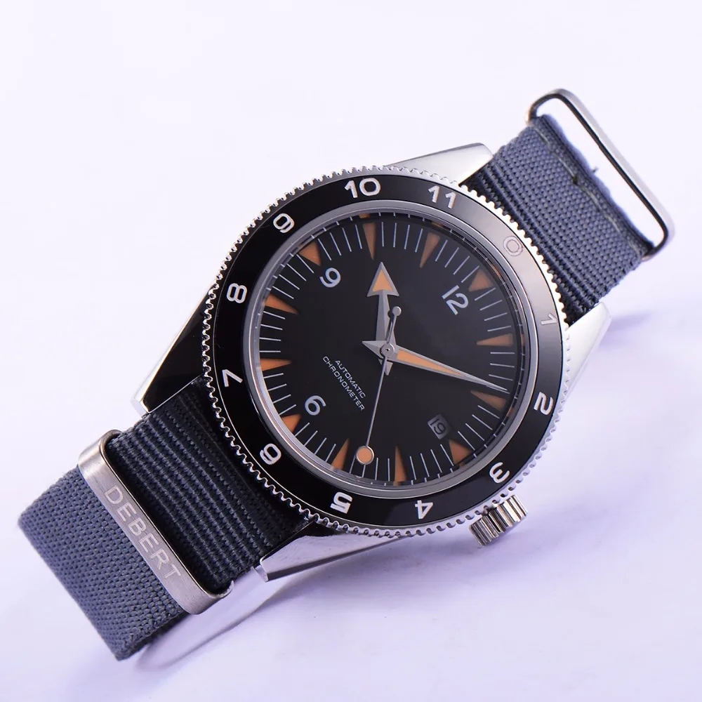 Мужские автоматические механические часы debert черный стерильный циферблат 41