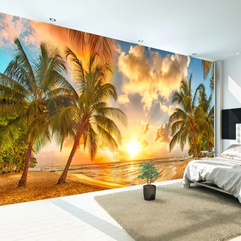 3D фотообои природа на заказ обои для стен заката моря кокоса пляжа HD фон