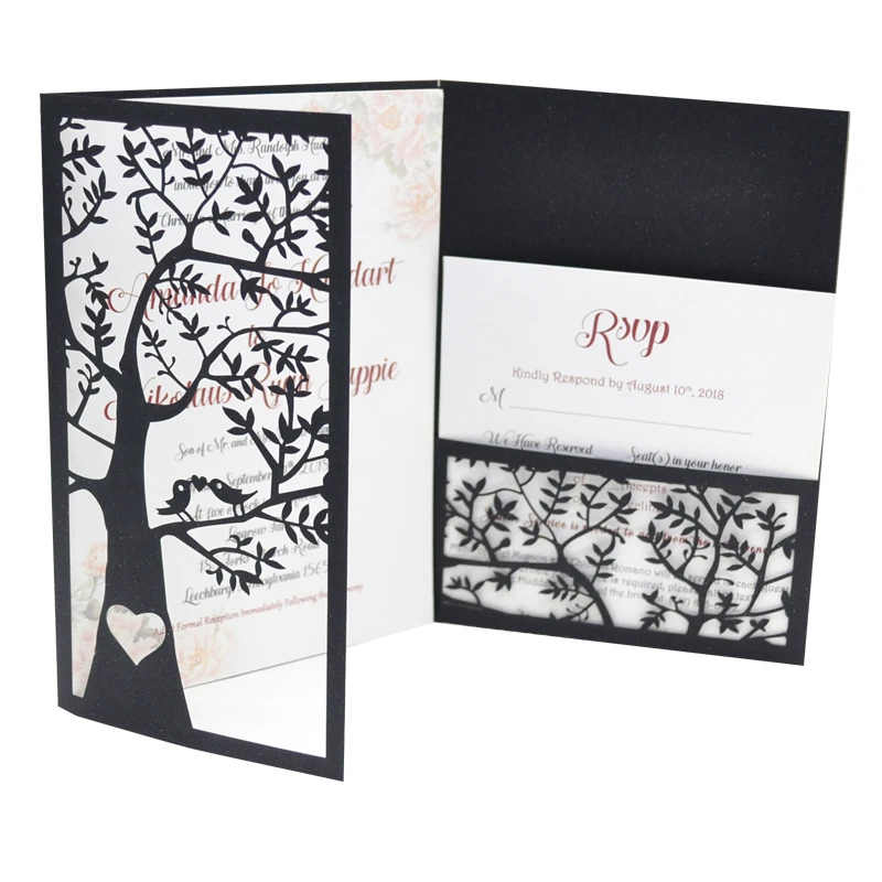 Tri-fold tree type wedding invitation luxury card laser cut | Дом и сад