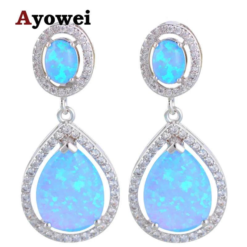 Женские серебряные висячие серьги с голубым огненным опалом бижутерия OE280A |