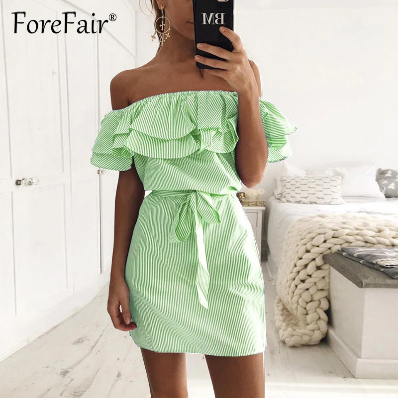 Женское платье в полоску с оборками Forefair мягкое свободное Повседневное
