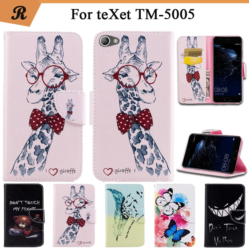 Цветной Чехол бумажник с откидной крышкой для teXet TM 5005 из высококачественной