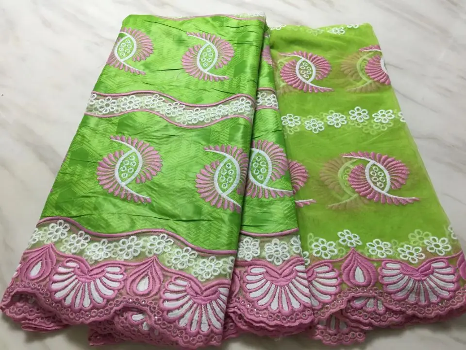 5 ярдов новая мода лимонно-зеленый африканский базин парчовая кружевная ткань и 2