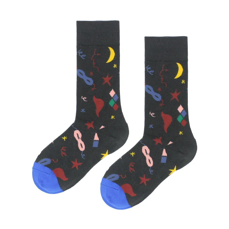 moon socks Хлопковые счастливые носки для женщин, лебедь, мир, голубь, птица, животные, носки для мужчин, цветные художественные носки Пикассо, Примитивное племя, сумасшедшие мужские носки, забавные - Цвет: moon socks