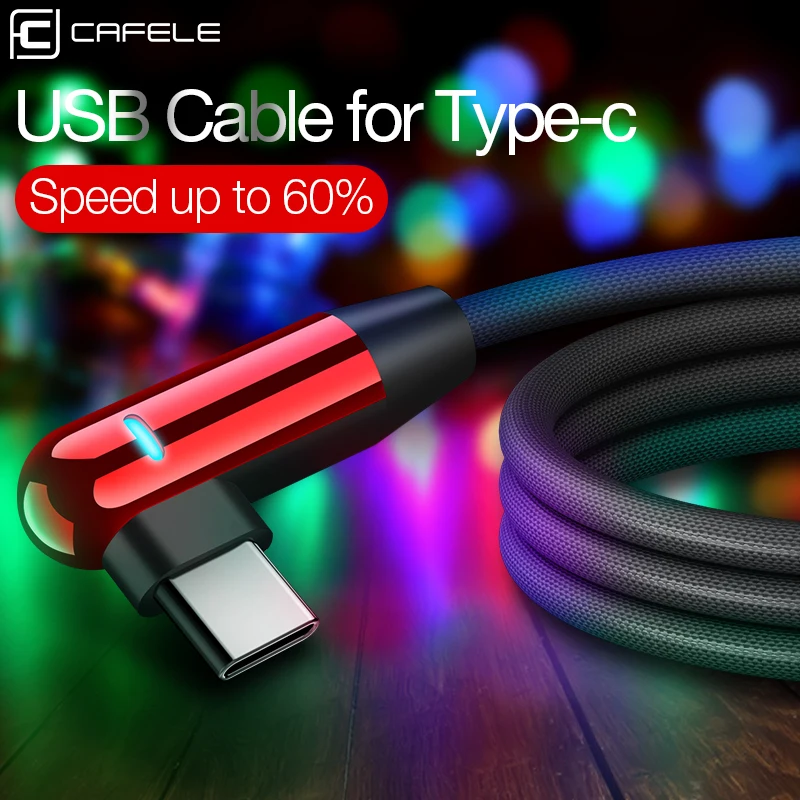 CAFELE USB кабель с двойным L сгибом type-C для samsung Xiaomi, usb кабель для зарядки, светодиодный светильник для huawei P30 mate 30 Pro