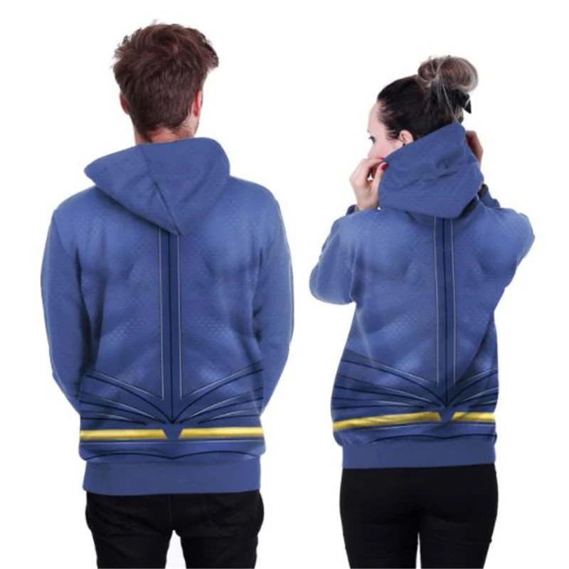 New Halloween Superhero Plays Print Long-Sleeved Hooded Clothes For Men And Women Lovers Superman Blue Hoodies | Женская одежда
