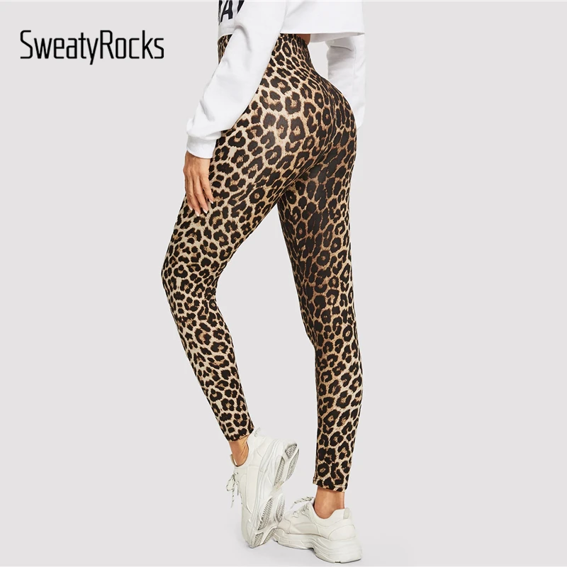 SweatyRocks, высокая талия, лосины с леопардовым принтом, одежда для активного отдыха, женские обтягивающие леггинсы для фитнеса, весна, модные леггинсы для активного отдыха