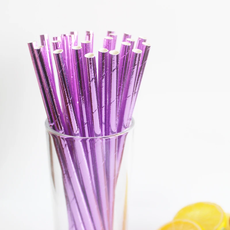 light purple 25 шт./партия, фиолетовая бумага из фольги, соломинки, блестящее красочное питье, соломинки для детей, украшения на день рождения и свадьбу, вечерние украшения - Цвет: light purple