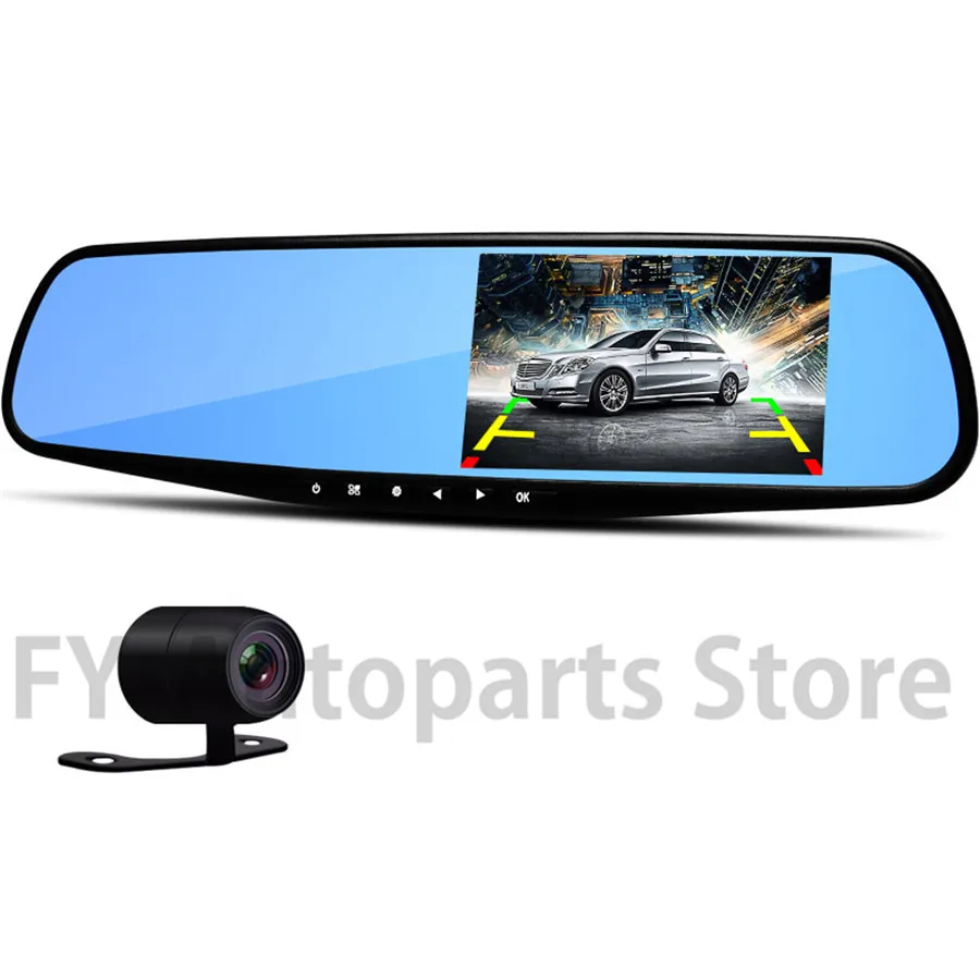 

Universal HD 1080P 4.3" Car DVR Dash Camera Dual Cam Auto Front Rear DVR Lens Video Recorder Blue Anti-dazzle Mirror Waterproof