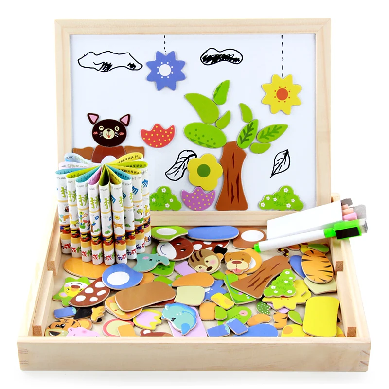 

Children Magnetic wooden jigsaw puzzle toys Tangram board cartoon educational learning toy drawing baby toys for kids girls boys