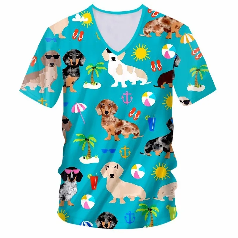 Футболка OGKB мужская с V-образным вырезом домашний свитер 3D принтом собаки уличная