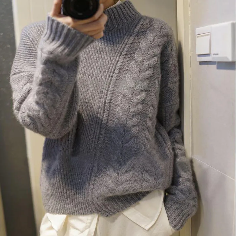 Женский кашемировый свитер осенний и зимний с высоким воротом однотонный модный