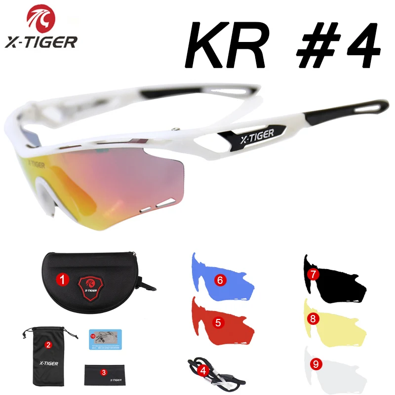KR04-5 lens X-TIGER поляризационные очки для велоспорта, для спорта на открытом воздухе, для шоссейного велосипеда, очки для горного велосипеда, солнцезащитные очки для мужчин и женщин, очки для велоспорта - Цвет: KR04-5 lens