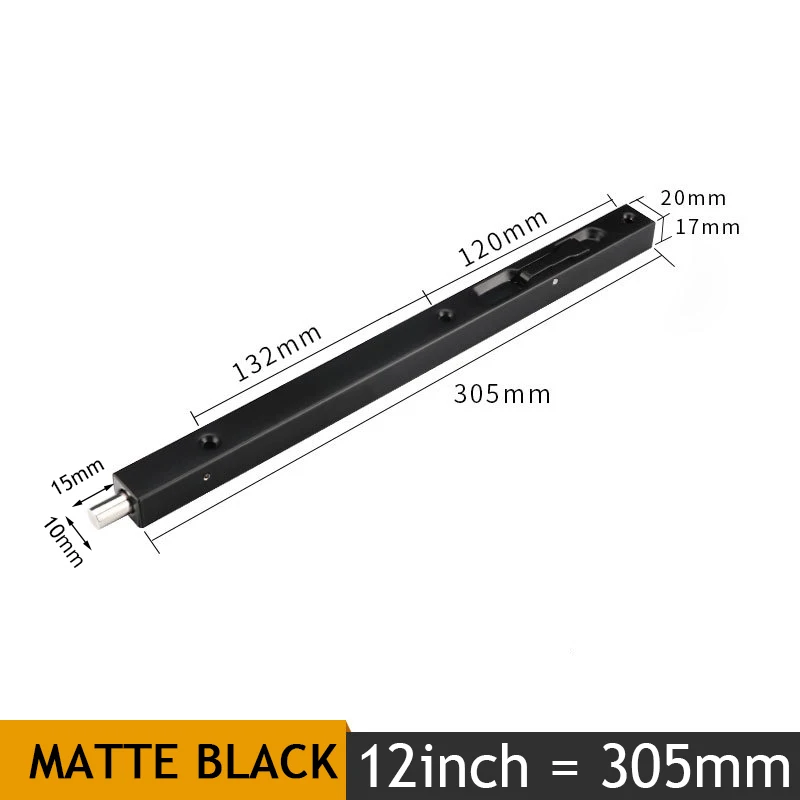 Black 12inch KAK Нержавеющая сталь Скрытая стержень автомобильной двери охранник двери защелка 4/6/8/10 дюймов на сдвигающуюся дверь, замок с болтами, для ванной комнаты: защита от пыли и аппаратное обеспечение - Цвет: Black 12inch