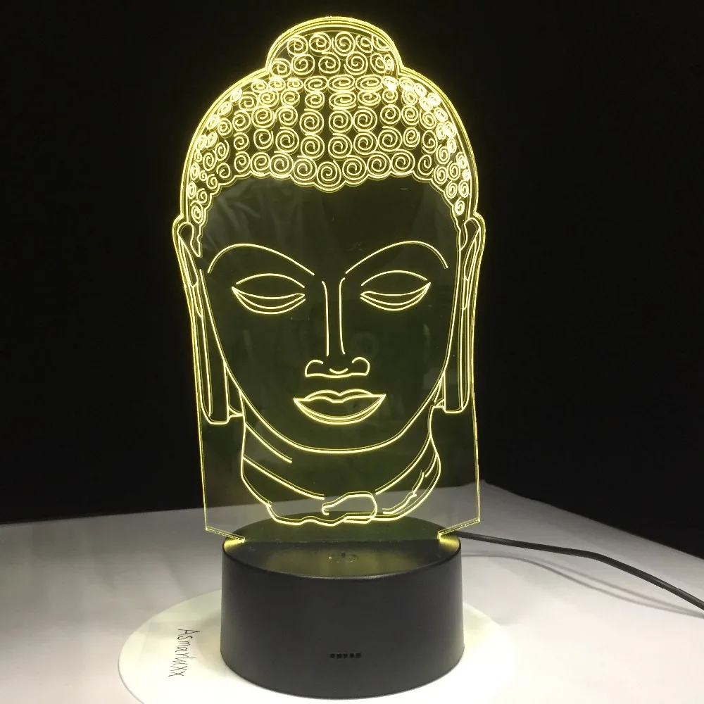 Лампа Будды Буддизм 3D светодиодный светильник USB Цвет Ночной украшения