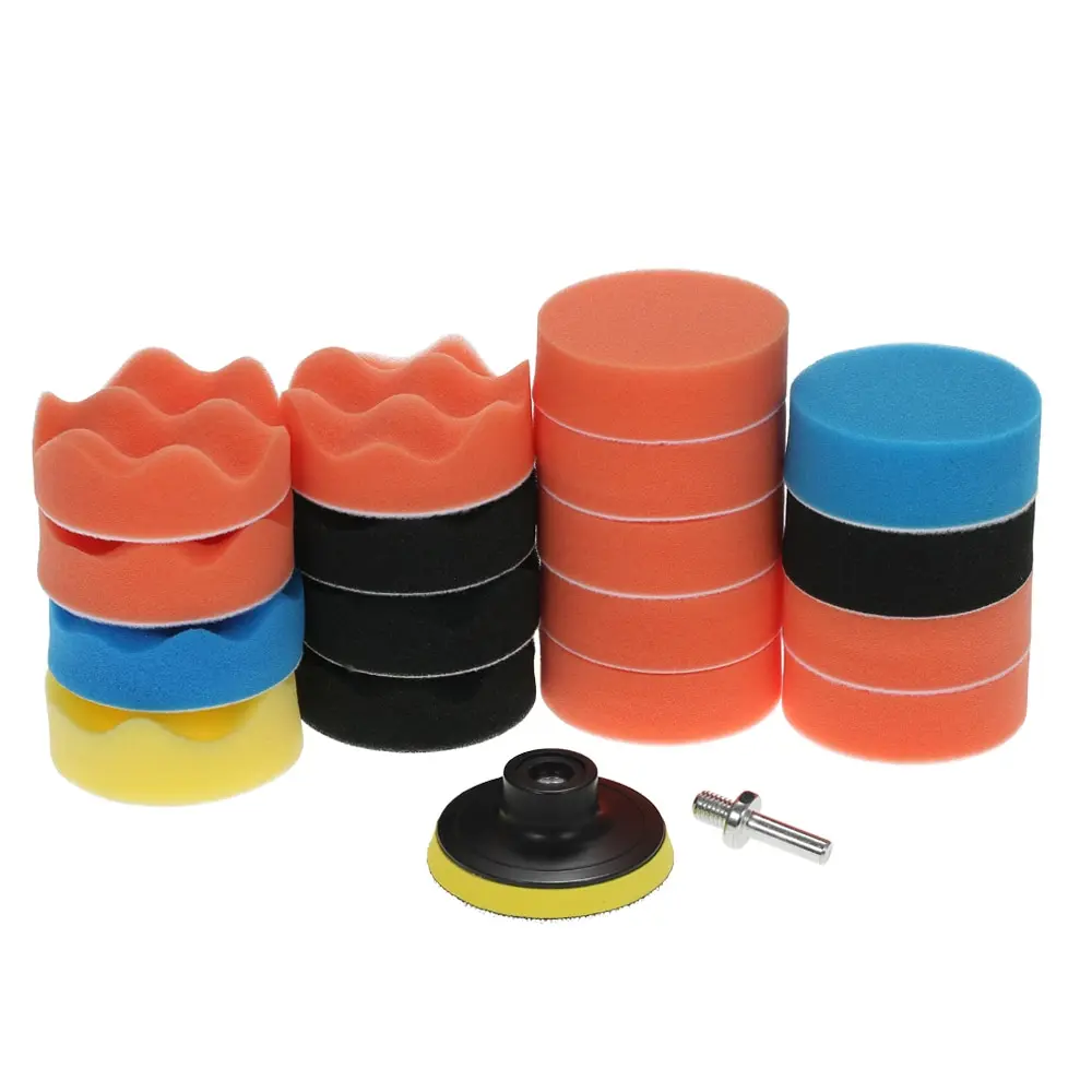 

19PCS 3" 80mm Car Polishing Sponge Pads Kit Set Waxing Foam Buffing Pad 17 Polishing Pads + 1 Adhesive Backer Pad with Shank
