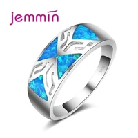 classic style lake blue opal ring 925 sterling silver color jewelry rings for women men lovers gift