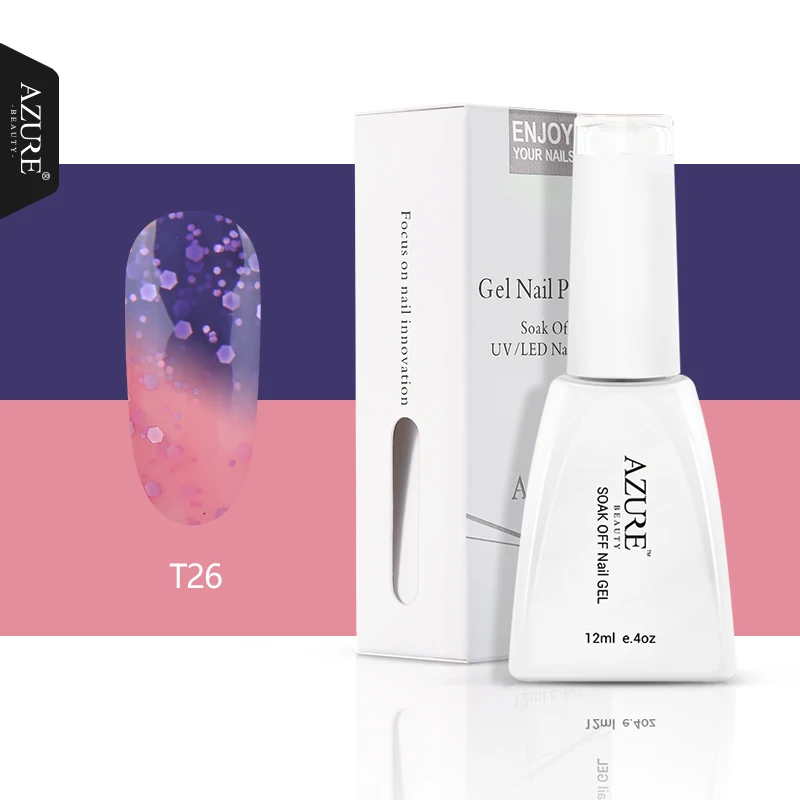 T26 Azure beauty термальный Хамелеон УФ-гель для ногтей замочить от Led Гибридный гель лак для ногтей температура УФ лак для ногтей 12 мл - Цвет: T26