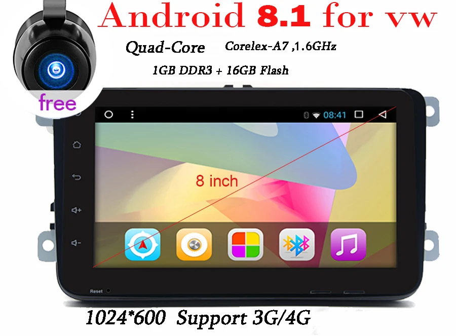 1024*600 android 8 1 автомобильный dvd gps навигатор для skodaVW volkswagen amarok beetle bora caddy CC EOS j etta polo