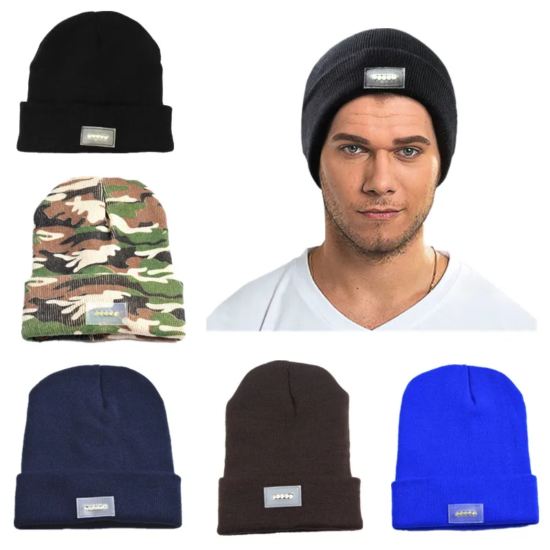 5 светодиодный колпак фонаря зимние теплые свободные руки фонарик трикотажные BeanieStriped Woll удобные мягкие шапки Повседневная простая вязаная шапка