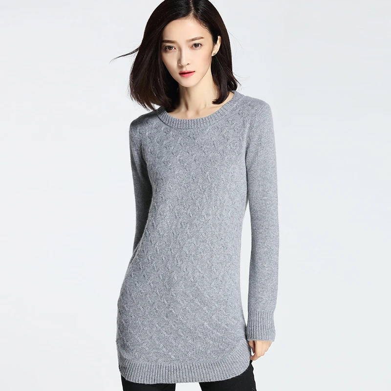 Женский толстый кашемировый вязаный длинный свитер с круглым вырезом jerseis mujer